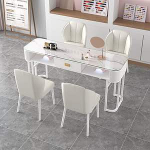 Juego de mesa y silla para salón de uñas, juego de muebles de manicura con almacenamiento de acero inoxidable, estilo cremoso, diseño moderno y de lujo. - Product Image 2