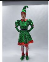 Costume d'elfe de danse de salon unisexe pour adulte fait main - Kit complet réfléchissant en Spandex/Coton pour performance avec robe, chapeau, gants, chaussures et chaussettes