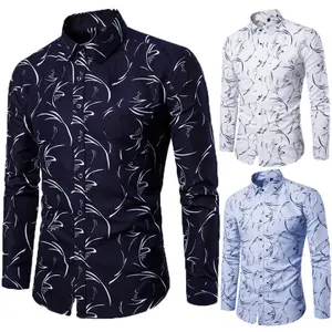 M-5XL Ecoparty 2021 격자 무늬 코튼 드레스 셔츠 남성 고품질 남성 새로운 패션 디지털 깨진 꽃 긴팔 셔츠
