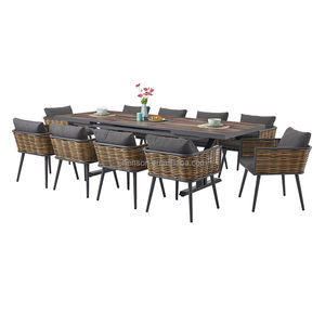 Ensemble de jardin extérieur résistant aux UV-Table à rallonge rectangulaire et 10 chaises de salle à manger en rotin - Product Image 1