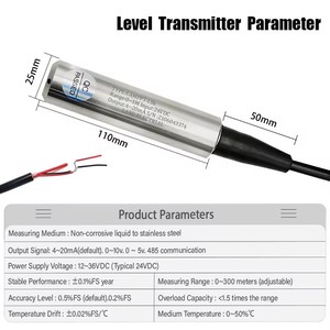 Sensor de Nivel de Agua y Aceite Líquido Integral con Salida de 4-20 mA, Transmisor de Sonda, Detector con Controlador Inteligente, Interruptor de Flotador, Alarma de Bomba - Product Image 6