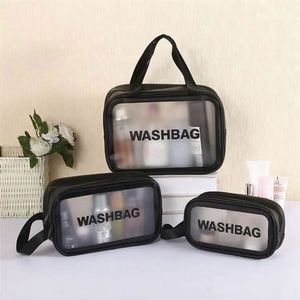 Sac de rangement pour cosmétiques, maquillage, bain et toilette, en cuir PU, PVC transparent, avec fermeture éclair, logo personnalisé - Product Image 3