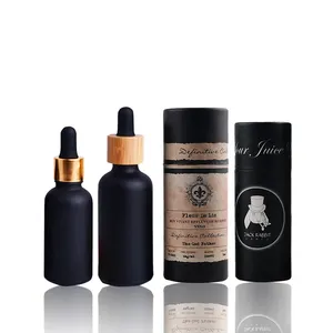 Bulat 30 50 Ml 1 4 Oz 100Ml Kustom Mini Frosted Black Serum Bambu Kaca Penetes Minyak Kutikula Botol dengan Kotak Penetes