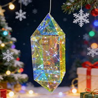 Ornement suspendu en diamant 3D irisé, LED à piles en PET, décoration géométrique pour mariage, Noël, fête, cadeau fait main, OEM ODM, lumière décorative