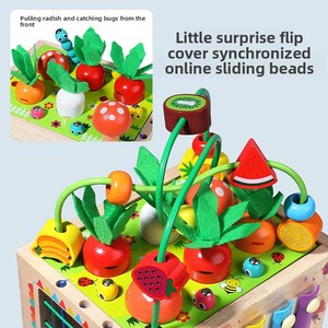 Jouets Montessori multifonctionnels pour bébés, <span class=keywords><strong>cube</strong></span> <span class=keywords><strong>d</strong></span>'activités <span class=keywords><strong>en</strong></span> <span class=keywords><strong>bois</strong></span> à tirer avec tri de formes et de couleurs, labyrinthe de perles, xylophone, engrenages <span class=keywords><strong>en</strong></span> forme de carotte - Product Image 4