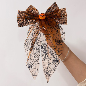 Halloween Spider Web Tulle <b>Bow</b> Hair <b>Clip</b> Pumpkin Eyeball Decor Spring Barrette Women Party Costume Hair Accessory - Product Image 2