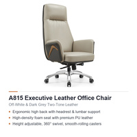 Chaise de bureau de direction de style moderne en cuir PU, dossier haut, ergonomique, pivotante et réglable avec roulettes.