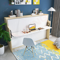 Lit escamotable moderne en métal Ensemble de chambre à coucher rabattable réglable avec panneau de bois Lit mural escamotable Chambre d'étude