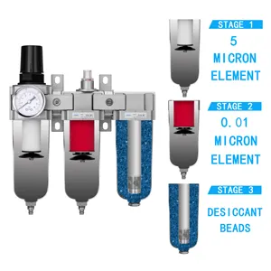 Unidad frl neumática de 3 etapas de grado industrial NPT de 1/2 ", unidad de tratamiento de aire, filtros de partículas, reguladores de filtro de aire coalescentes
