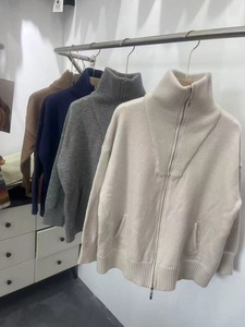 Abrigo de punto con cuello y doble cremallera para mujer, estilo nuevo de otoño/invierno, chaqueta oversize de talla grande a la moda - Product Image 5