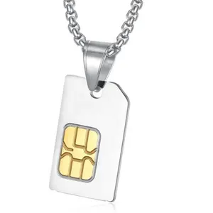 Yiwu Aceon Stainless Steel Gold Silver Double Tone Minimal Charm Pendant Creative Mobile Phone SIM Card Chip Pendant