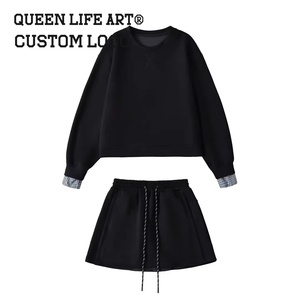 Conjunto de Sudadera con Capucha de Dos Piezas de Gran Tamaño para Mujer, Top Corto, Vestido Corto de Punto de Algodón y Licra, Estampado con Cremallera y Bordado, Y2K, a Medida, 1 Unidad - Product Image 6