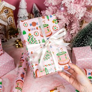 MAYPLUSS Christmas Wrapping Paper 17 In X 33 Ft Reversible <b>Pink</b> Candy Cane Cake Design Gift <b>Wrap</b> For Holiday Crafting - Product Image 6