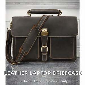 Sac pour ordinateur portable de luxe rétro en cuir véritable de qualité supérieure 15,6 pouces, sacoche de bureau en cuir écologique pour hommes - Product Image 2