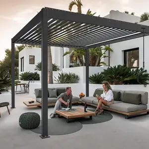 Lamellenpergola Buiten Hardtop Tuinhuisje Zonnescherm Met Verstelbare Luifel Aluminium Intrekbaar Dak Voor Achtertuin Patio Paviljoen