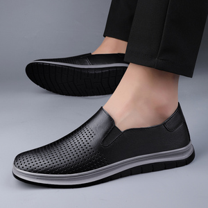 Zapatos de cuero de suela blanda de piel de vaca de capa superior con zapatos casuales transpirables ahuecados para hombres, zapatos perezosos de un pie - Product Image 5