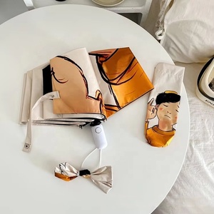 Parapluie portable double usage pour femme Sunday, petit format, en pongé, avec revêtement en caoutchouc noir, protection UV, <span class=keywords><strong>ouverture</strong></span> moderne à cinq plis pour le soleil - Product Image 6