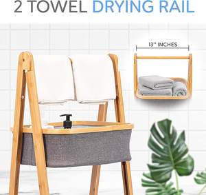 Panier à linge pliable en bambou avec étagères <span class=keywords><strong>de</strong></span> rangement en forme d'échelle pour chambre et buanderie - Product Image 3