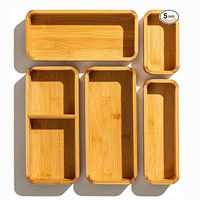 Ensemble d'organisateurs de tiroirs en bambou, 5 pièces, boîte de rangement extensible pour ustensiles de cuisine, fournitures de bureau, bijoux, séparateur de tiroir pour chambre à coucher