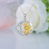 Pendentif rond en argent sterling 925 plaqué or, nœud celtique, soleil, lune, étoile, charme céleste, bijoux bohèmes pour femmes, vente en gros