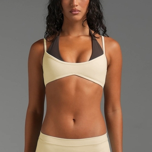 Reggiseno sportivo da donna con scollo all'americana, elasticizzato in quattro direzioni, imbottito, ad alto sostegno, regolabile, <span class=keywords><strong>design</strong></span> color block senza schienale, top attivo da <span class=keywords><strong>palestra</strong></span> - Product Image 4