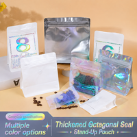 Sacs en plastique holographiques personnalisés à fond plat avec fermeture éclair pour l'emballage de grains de café, de collations et de produits alimentaires – Sachet Doypack