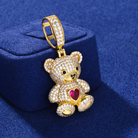 Bijoux Animaux Iced Out Tendance en Moissanite Mignonne Cœur d'Amour Ours Pendentif Or Blanc Argent Sterling 925 Diamant VVS pour Hommes Femmes