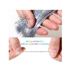 Extensions de cheveux laser colorées à paillettes, lot de 12, lisses, résistantes à la chaleur, à clipser, pour festivals de musique - Product Image 1