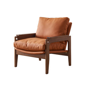 <span class=keywords><strong>Fauteuil</strong></span> d'appoint en cuir de nuages en bois massif fabriqué à la main de luxe pour meubles d'étude de chambre à coucher de salon - Product Image 4