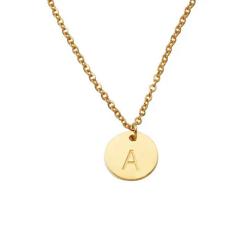 Collier en acier inoxydable avec pendentif en diamant doré pour homme et femme, avec lettres de l'alphabet, vente en gros