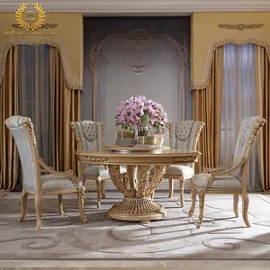 European Antique 4 chair round dinning table set wood dining room furniture set for luxury furniture
