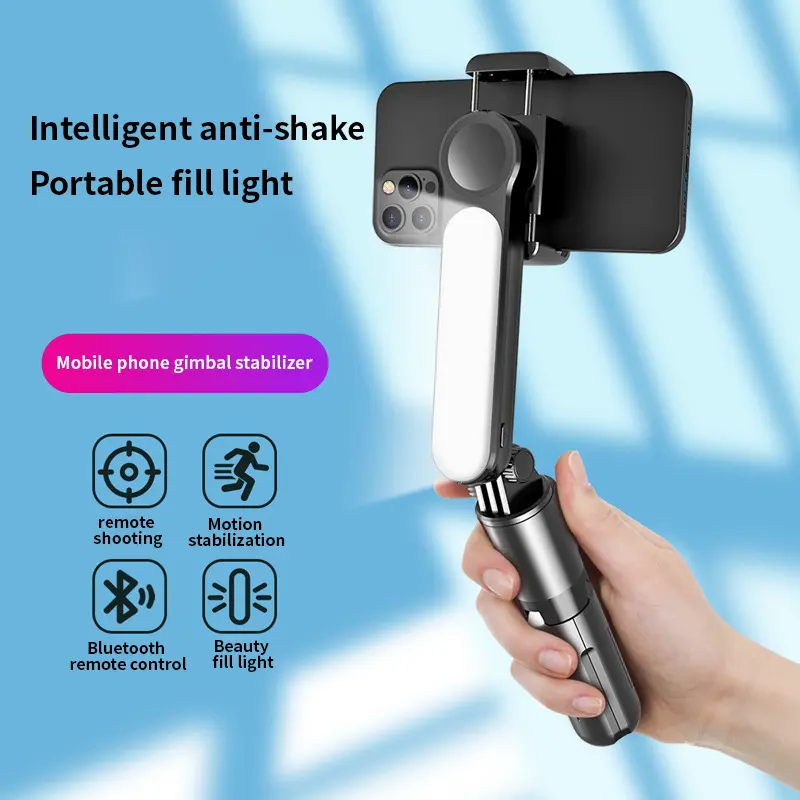 Eingebautes Füllen Licht Mini-Hand-Stabilisator Gimbal Handy Tiktok Vlog Live Handy Selfie Stick Stativ L09