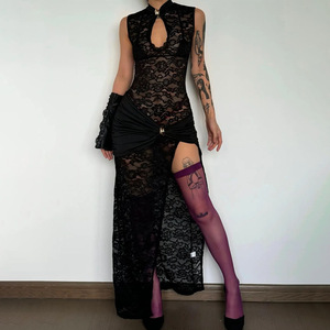 Robe sans manches moulante à fente haute en dentelle ajourée, sexy et tendance, nouvelle collection, best-seller pour le commerce transfrontalier, pour <span class=keywords><strong>femme</strong></span> - Product Image 4