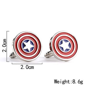 Boutons de manchette Captain America en alliage métallique, <span class=keywords><strong>accessoires</strong></span> en alliage pour hommes, cadeaux, série de films de <span class=keywords><strong>super</strong></span>-<span class=keywords><strong>héros</strong></span> - Product Image 2
