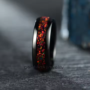 Gentdes Sieraden Trouwringen Voor Koppels Set 8Mm Zwart Inlay Vuur Opaal Wolfraam Ring Vrouwen Mannen Verlovingsband - Product Image 2