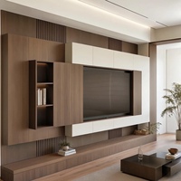 Meuble TV en bois de style moderne avec éclairage LED et rangement, ensemble de meubles TV et table basse pour salon et hôtel