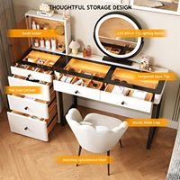 Coiffeuse moderne avec miroir lumineux, tiroirs, tabouret, plateau de présentation en MDF écologique, intensité réglable, pré-assemblée