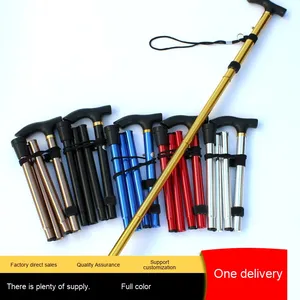 FZJ Moderne 5 Sections En Aluminium Télescopique Pliant Bâton <span class=keywords><strong>De</strong></span> <span class=keywords><strong>Marche</strong></span> Antidérapant Alpenstock Pointe En Caoutchouc Réglable Escalade 150kg Capacité - Product Image 4