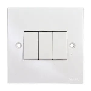 ABUK White High Quality Professional Made Modular Bakelite Plate 3 Gang 2 Way Electrical Light Wall Switch