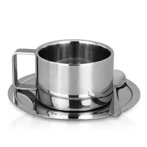 Turco Logo Personalizzato Isolato Metallo Bevanda Tazzina Tazza Tazza In Acciaio Inox Espresso Tazza di Tè e Piattino con il Basamento