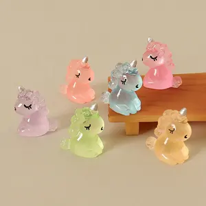 Miniature Simulation Resin Charm Luminous Kawaii Unicorn Hair Accessories Phone Case Decoration Handicraft Model