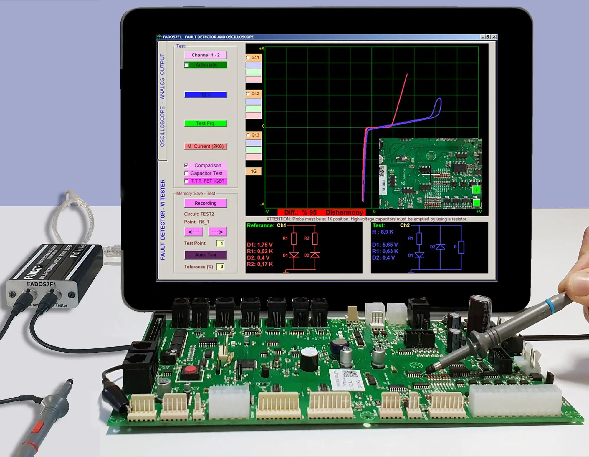 FADOS7F1 — <span class=keywords><strong>Oscilloscope</strong></span> VI, testeur de défauts, détecteur de défauts pour tous les Circuit électronique PC