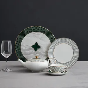 PITO Luxury Wholesale Bone China Dinnerware Set Ceramic Dinner Serving Plates Bowls Tableware Set for Restaurant Hotel Wedding