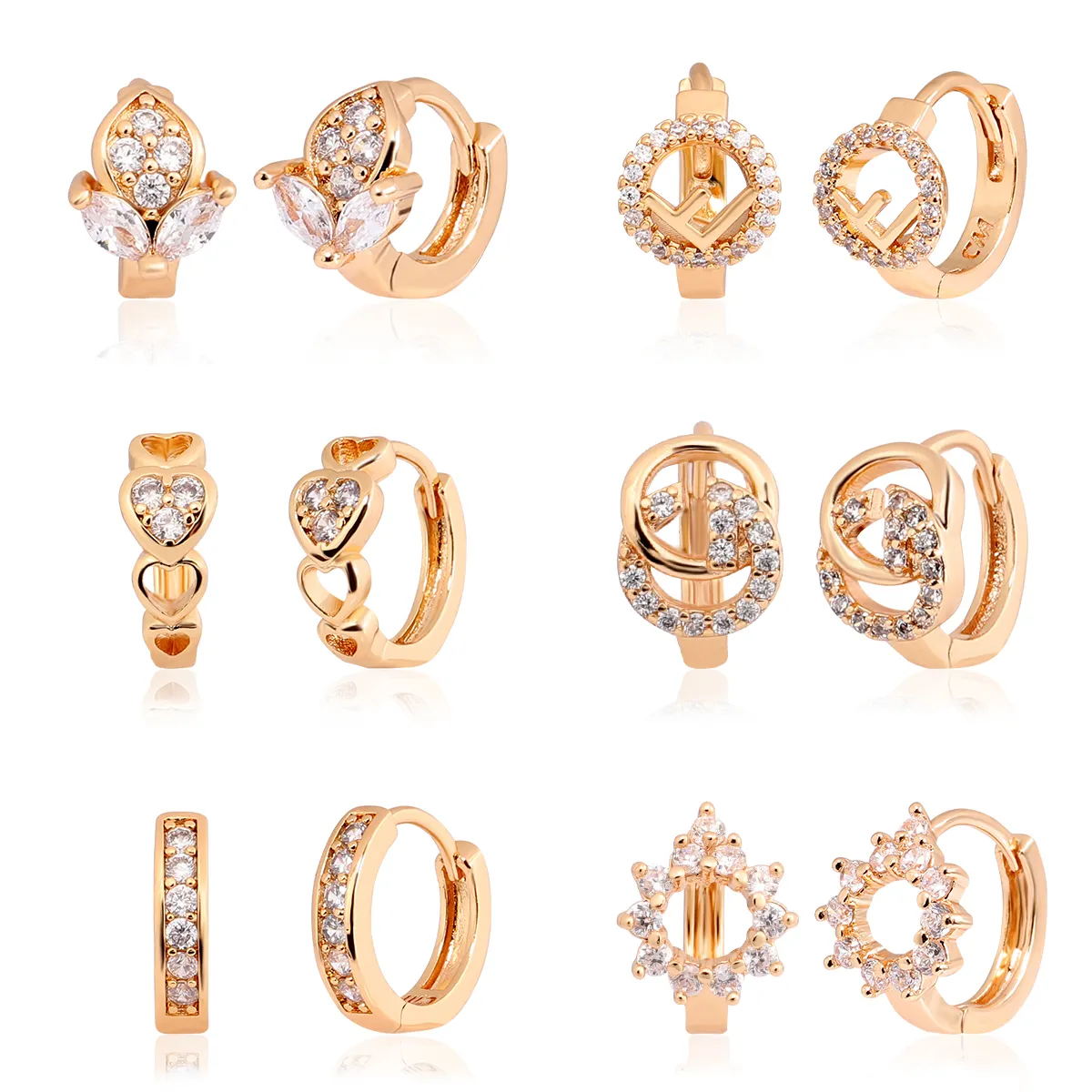 CM YIM cz brass diamond 18k plated huggie hoop zircon fashion jewelry oro laminado moda mujer aretes custom gold earring women