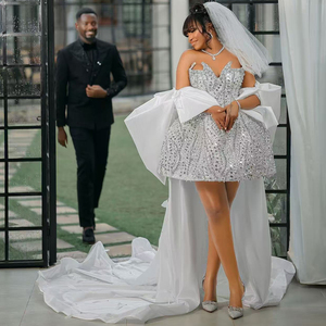 Vestido de Novia de Lujo con Cristales, Corte A, Corto, con Brillo, Estilo Africano, <span class=keywords><strong>para</strong></span> Bodas Civiles, con Chal, Personalizado - Product Image 1