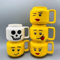 Mug à café/thé en porcelaine mignon avec tête de poupée et motif visage souriant de dessin animé pour enfants - Écologique et compatible lave-vaisselle - Cadeau