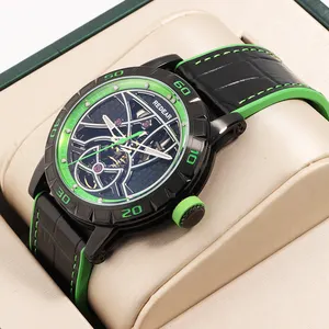Luxus Skeleton Zifferblatt-Uhr 316L Edelstahl-Uhren Gummi-Krokodillederband wahlweise Herren mechanische Uhren