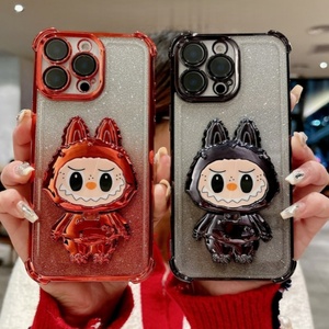 Fashion electroplate cartoon holder cute glitter phone case for iPhone 17 Air 16 pro max 15 four <b>corner</b> shockproof protect cover - Product Image 1