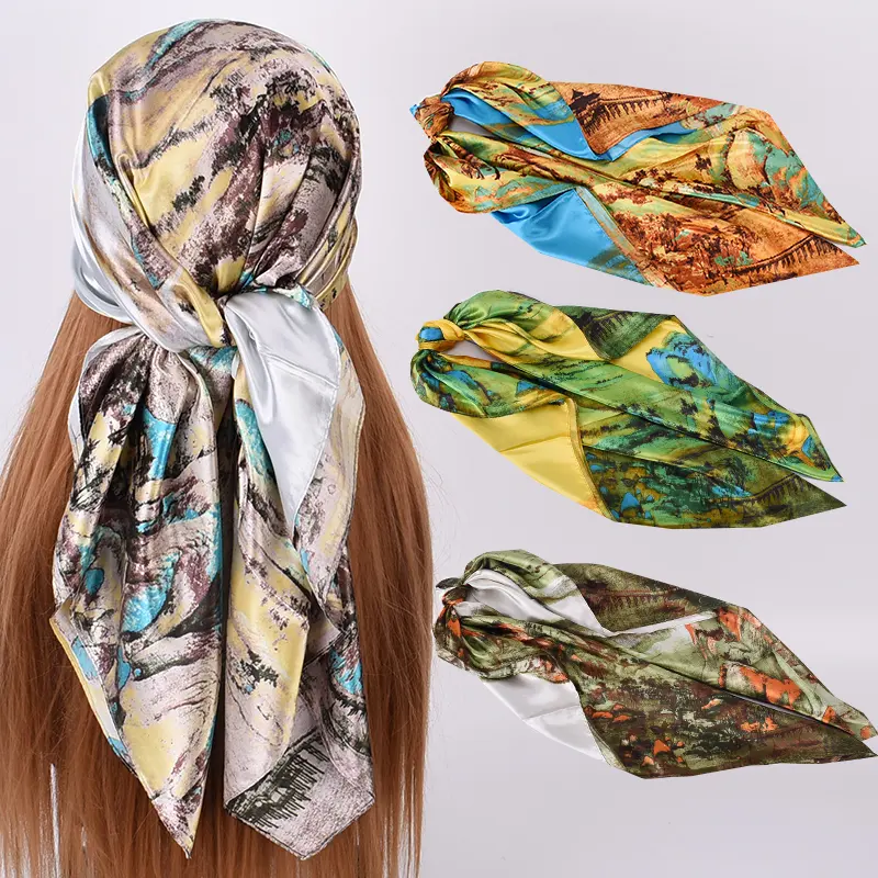 2024 Neu 90*90 Modetrend neuer hochwertiger Digitaldruck Kutschdruck Seidenschal Schals für damen stilvoll