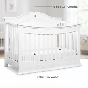 Lit bébé en bois de pin de Nouvelle-Zélande blanc, transformable en canapé-lit, avec sommier réglable, vente en gros - Product Image 3
